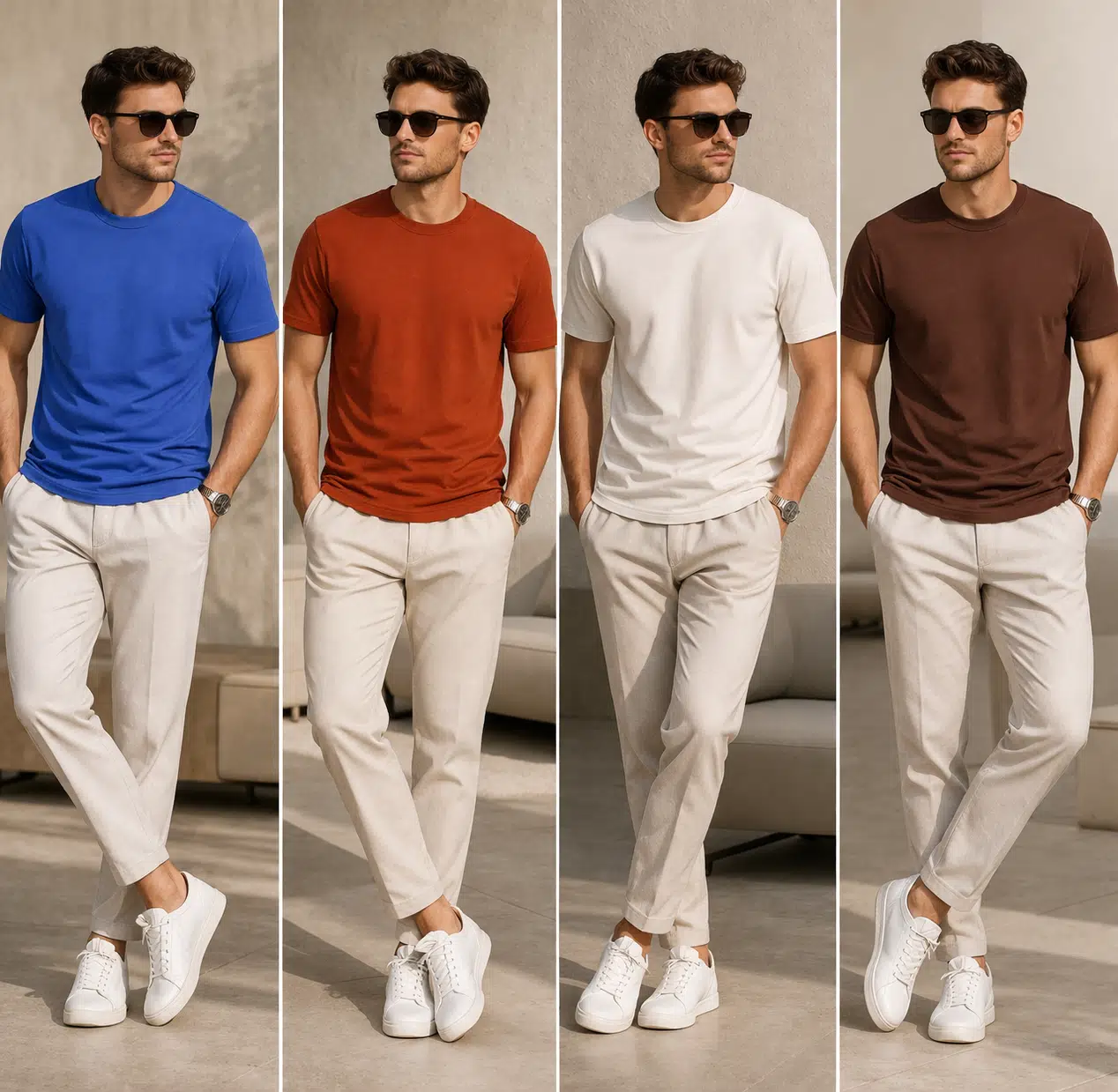 4’lü Erkek Basic T-Shirt Seti – Diagonal Interlock Kumaş, Premium Tok Duruş, Günlük Şehir Stili