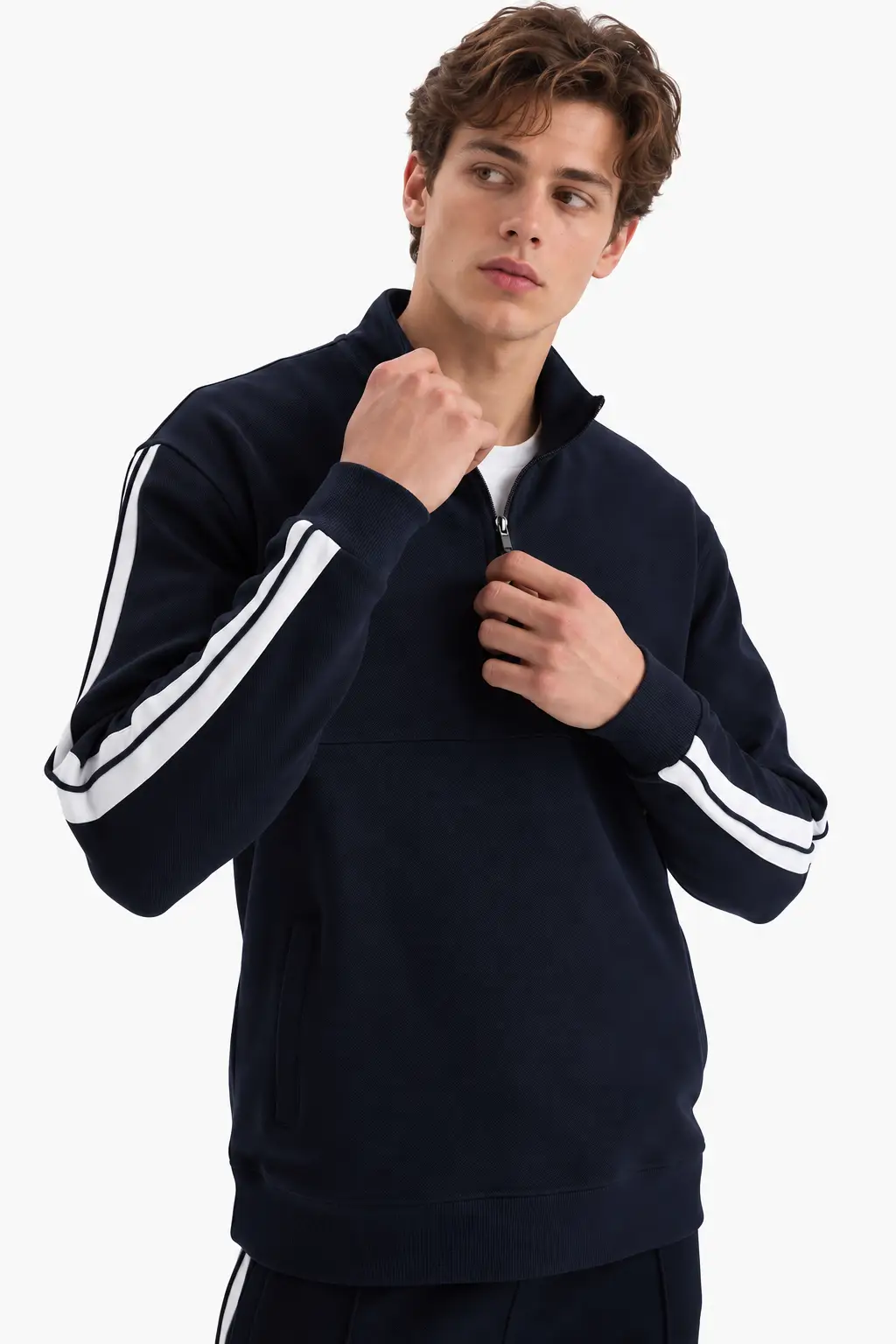 Boxy Fit Gömlek Yaka Sporcu Erkek Sweatshirt - İndigo