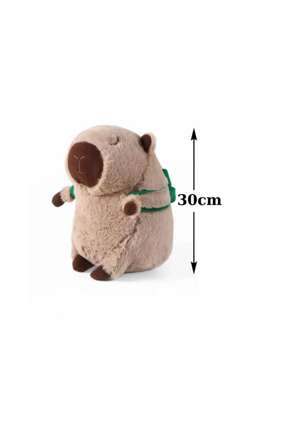 Capybara Peluş Kahverengi Oyuncak 30cm Yeşil Çantalı Kapibara