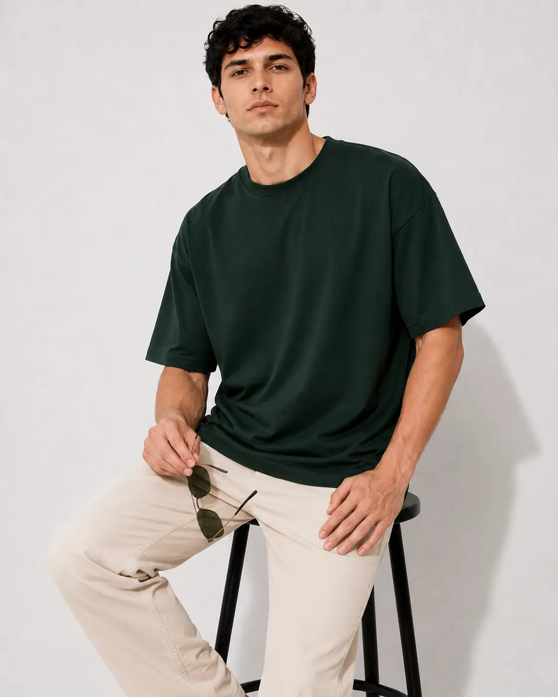Erkek %100 Organik Günlük Giyim Basic Oversize Kesim - Yeşil