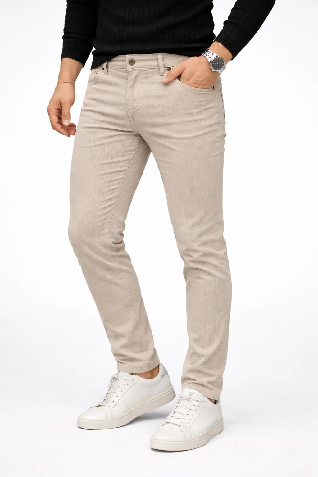 Erkek Bej Likralı Slim Fit Pantolon Rahat Esnek Tasarım