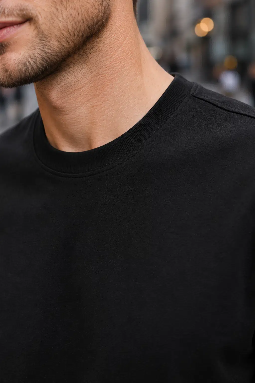 Erkek Bİsiklet Yaka Diegonel İnterlok Kumaş Basic T-shirt - Siyah