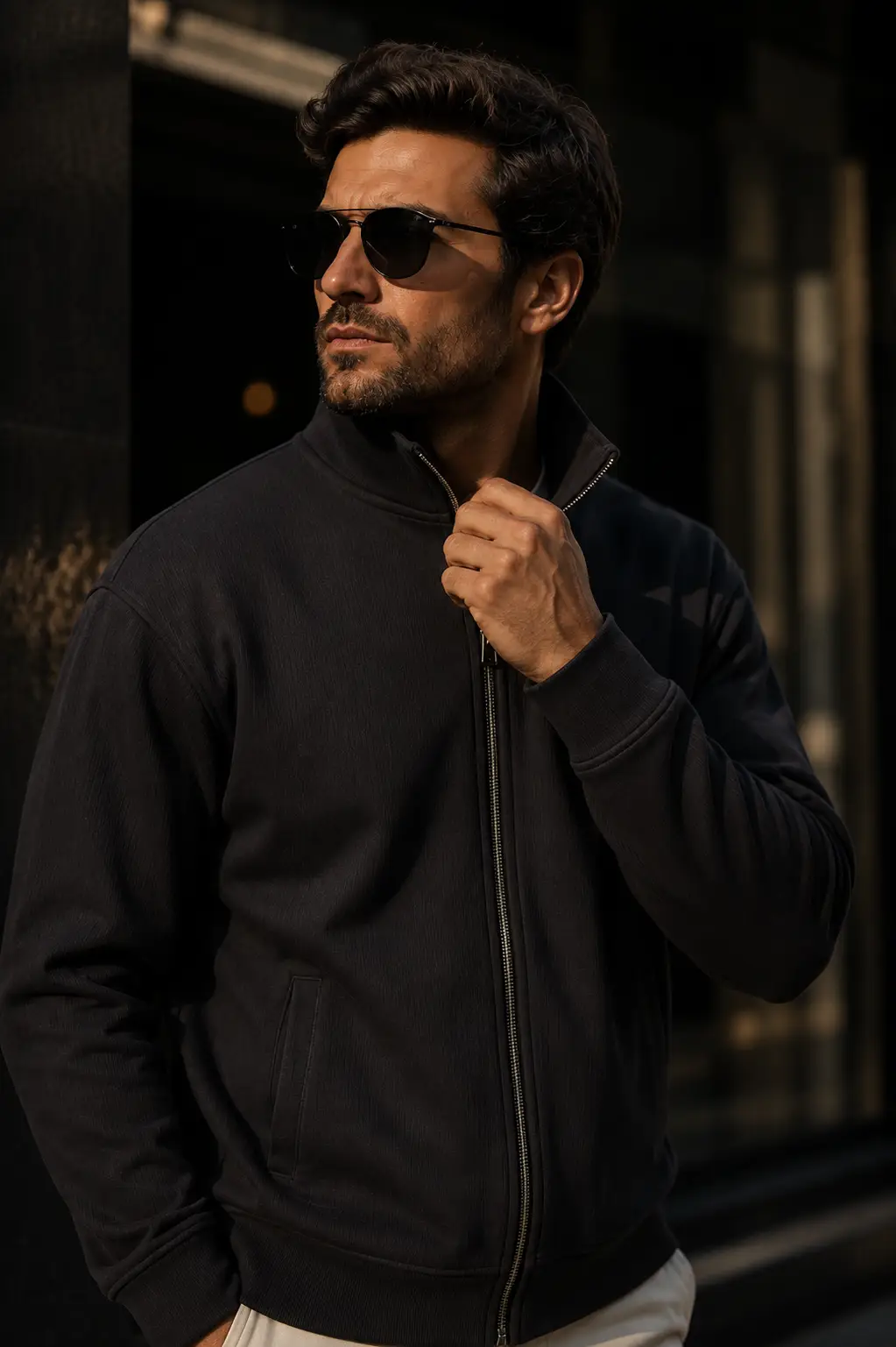 Erkek Dik Yaka Fermuarlı Hırka Günlük Basic Rahat Kalıp Uzun Kollu Sweatshirt