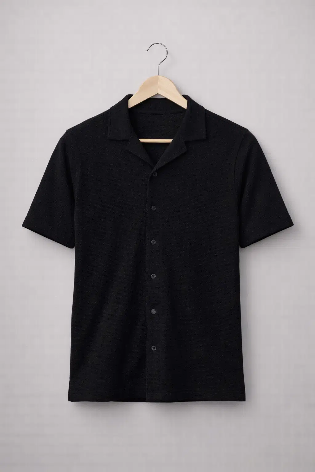 Erkek Kısa Kollu Polo Yaka Düğmeli Gömlek Slim Fit Günlük Triko Üst - Siyah