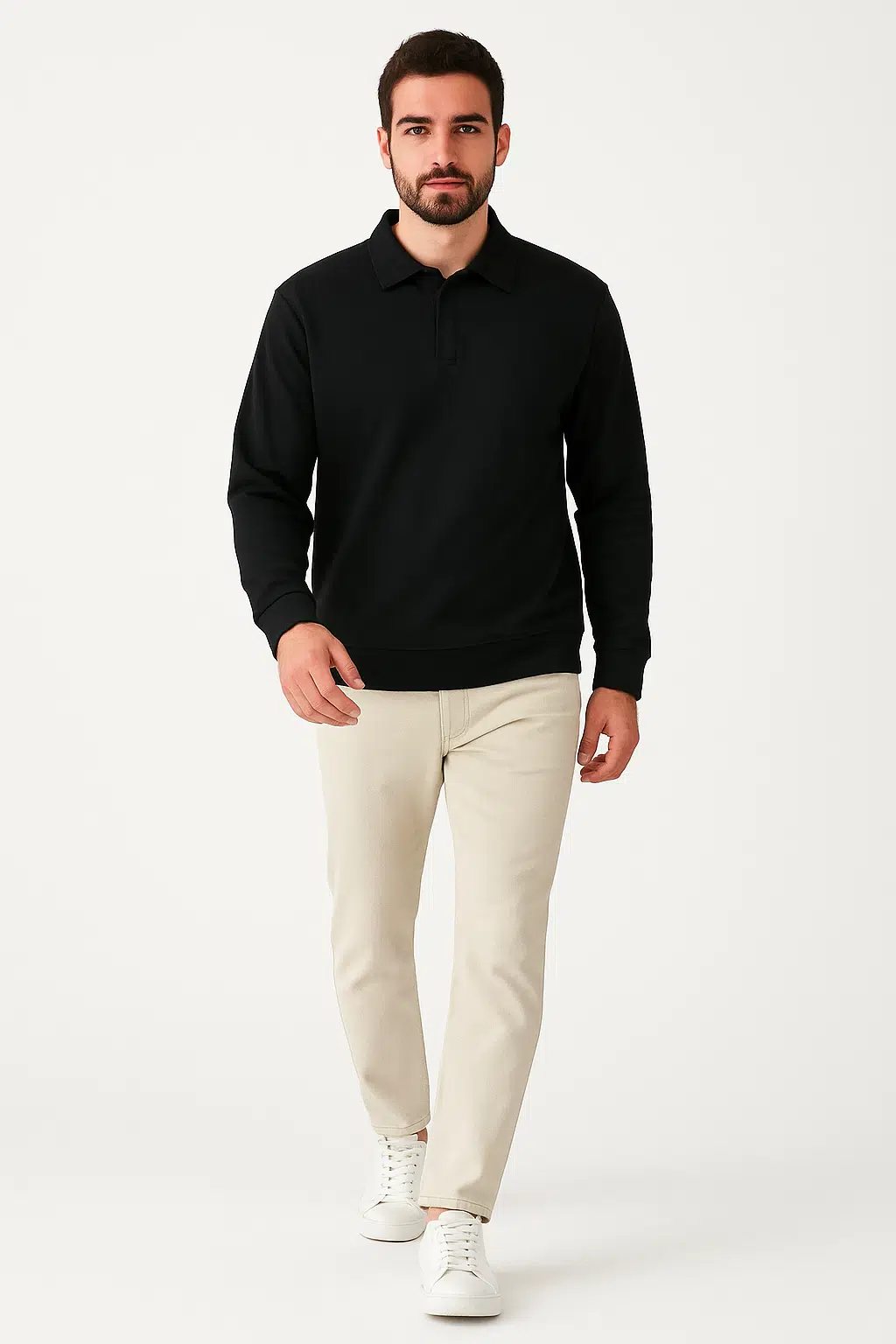 ERKEK POLO YAKA MODAL KUMAŞ YUMUŞAK DOKULU SWEATSHİRT