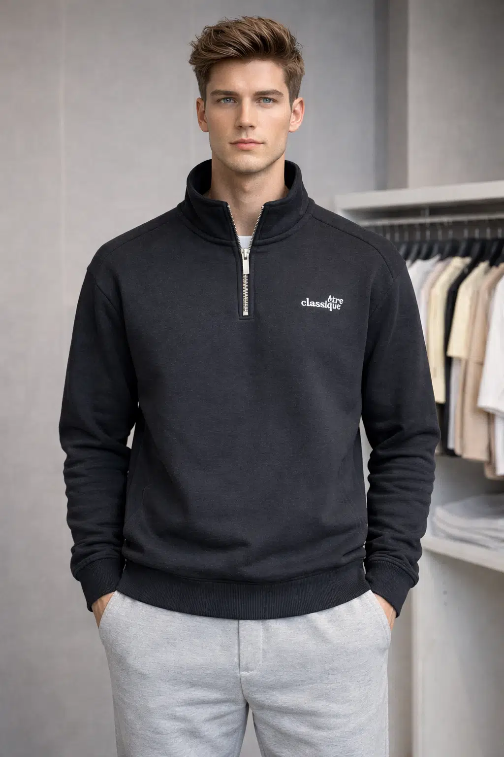 ERKEK Regular Fit Yarım Fermuarlı Dik Yaka Basic Sweatshirt - Çok Renkli
