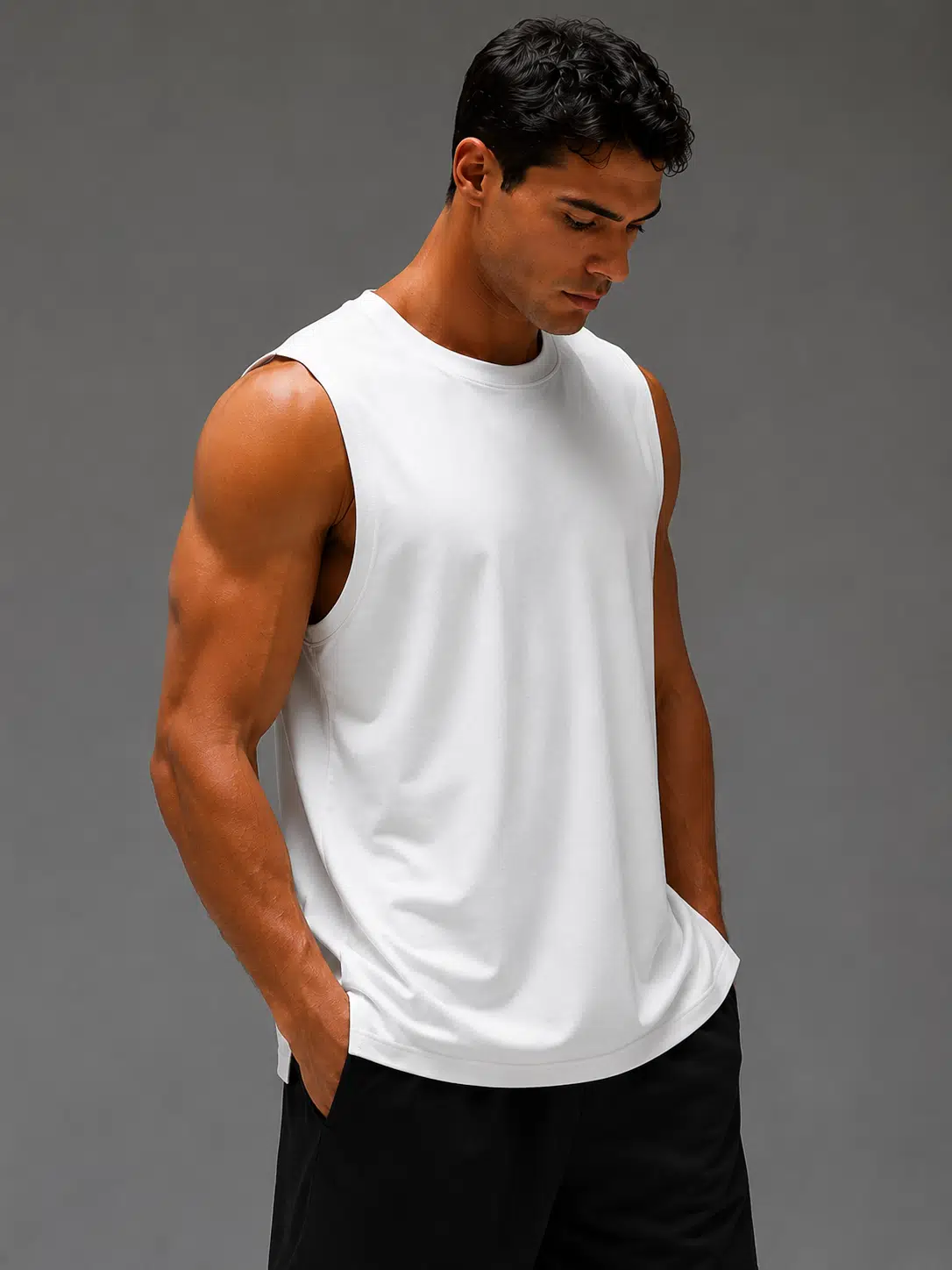 Erkek Basic Sıfır Kol Tişört Regular Fit Bisiklet Yaka Esnek Kumaş Spor ve Günlük Kullanım - Beyaz