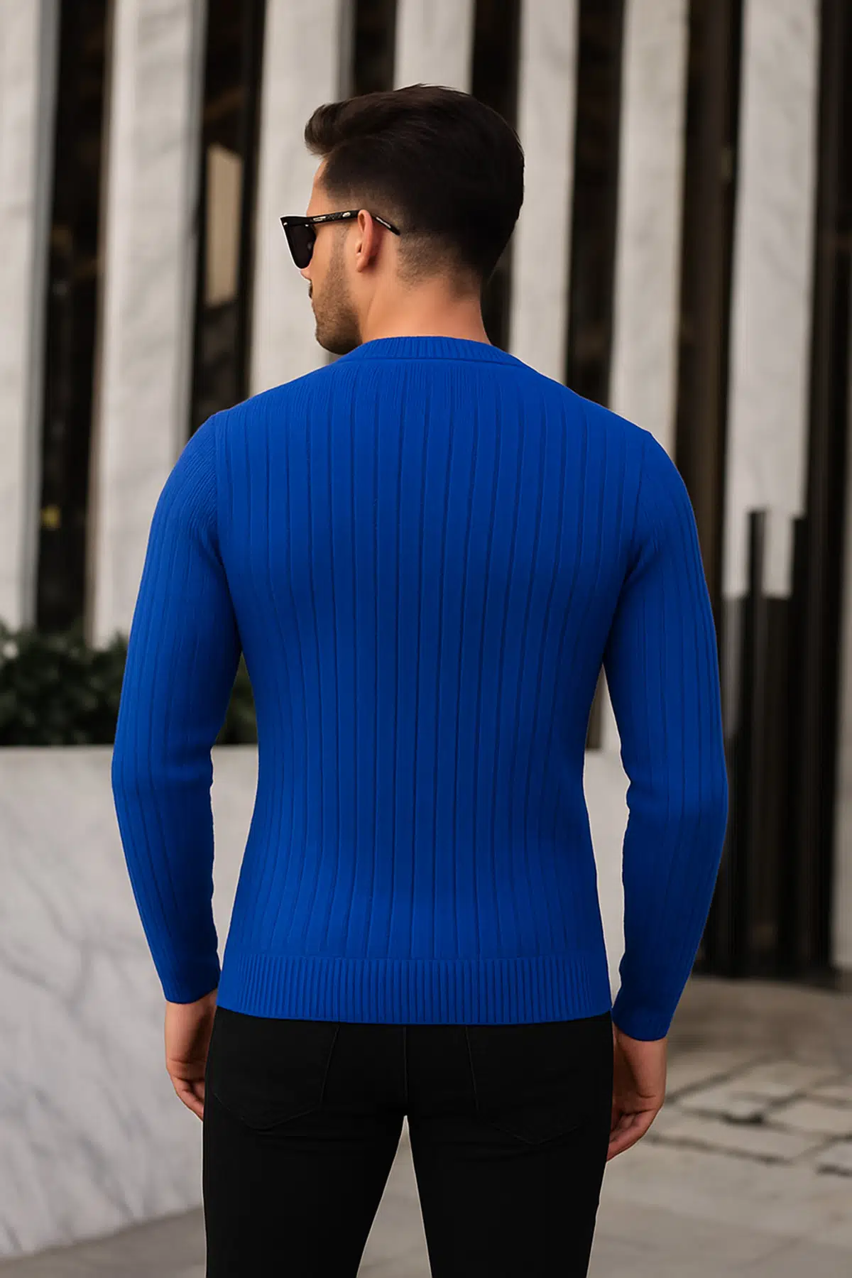Erkek Slim Fit Dar Kesim Triko Kazak - Lacivert