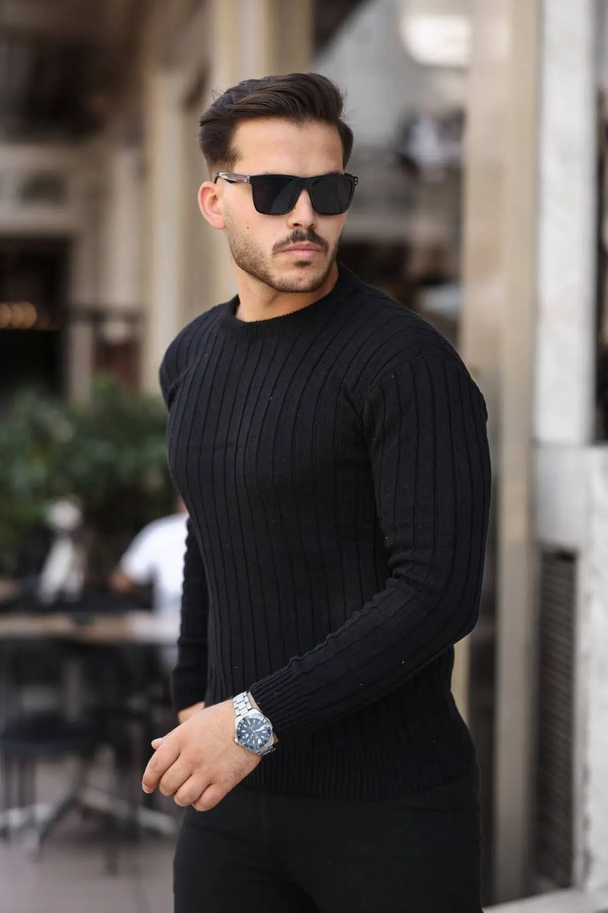 Erkek Slim Fit Dar Kesim Triko Kazak - Siyah
