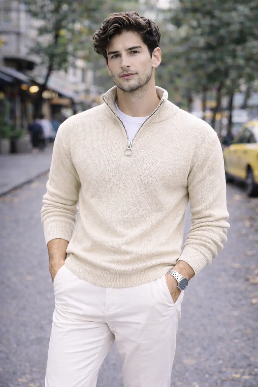 Erkek Slim Fit Dar Kesim Yarım Fermuarlı Dik Yaka Triko Kazak