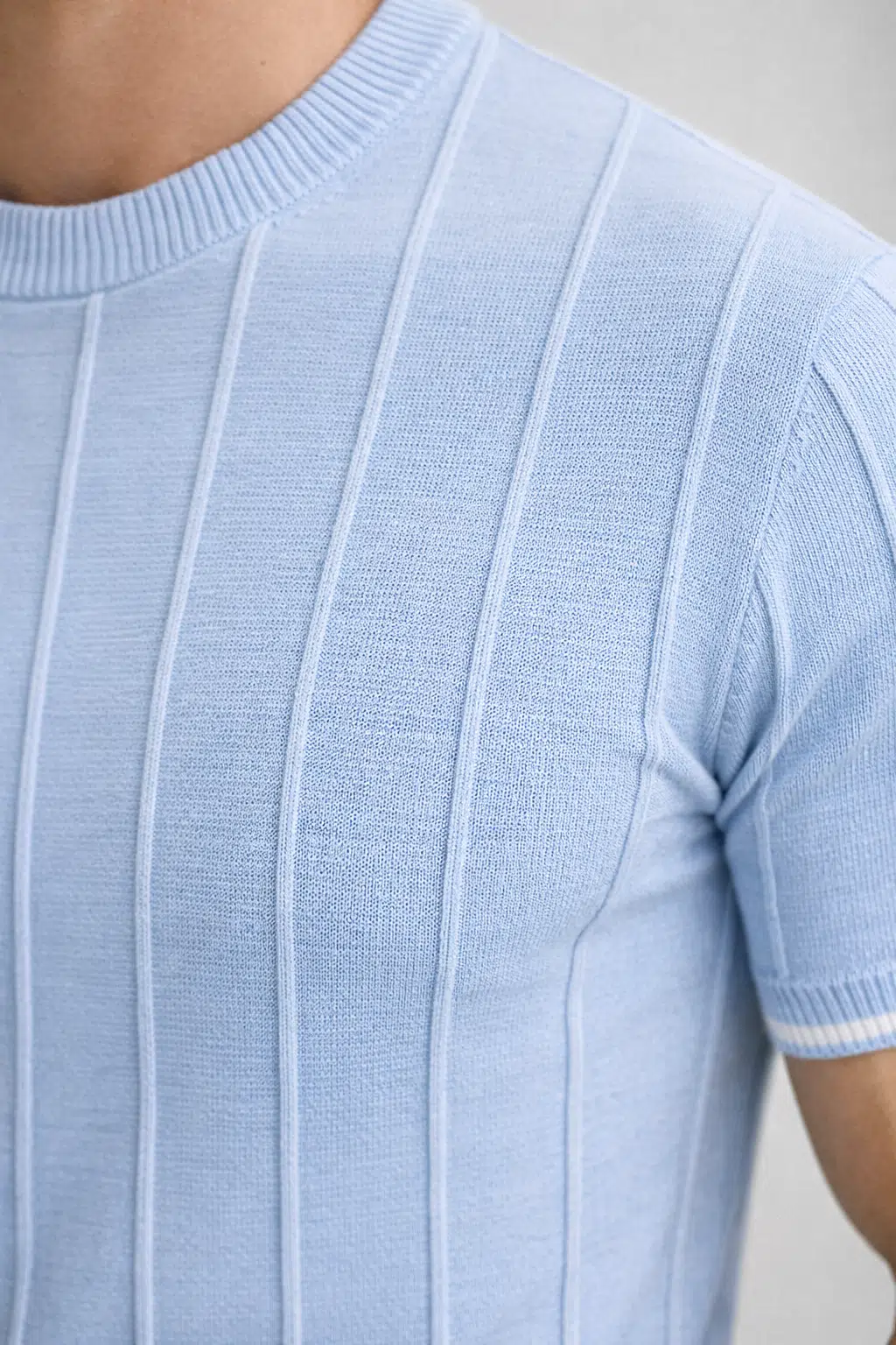 Erkek Slim Fit Triko T-Shirt | Fitilli Doku | Şerit Detaylı Kısa Kol - Turkuaz