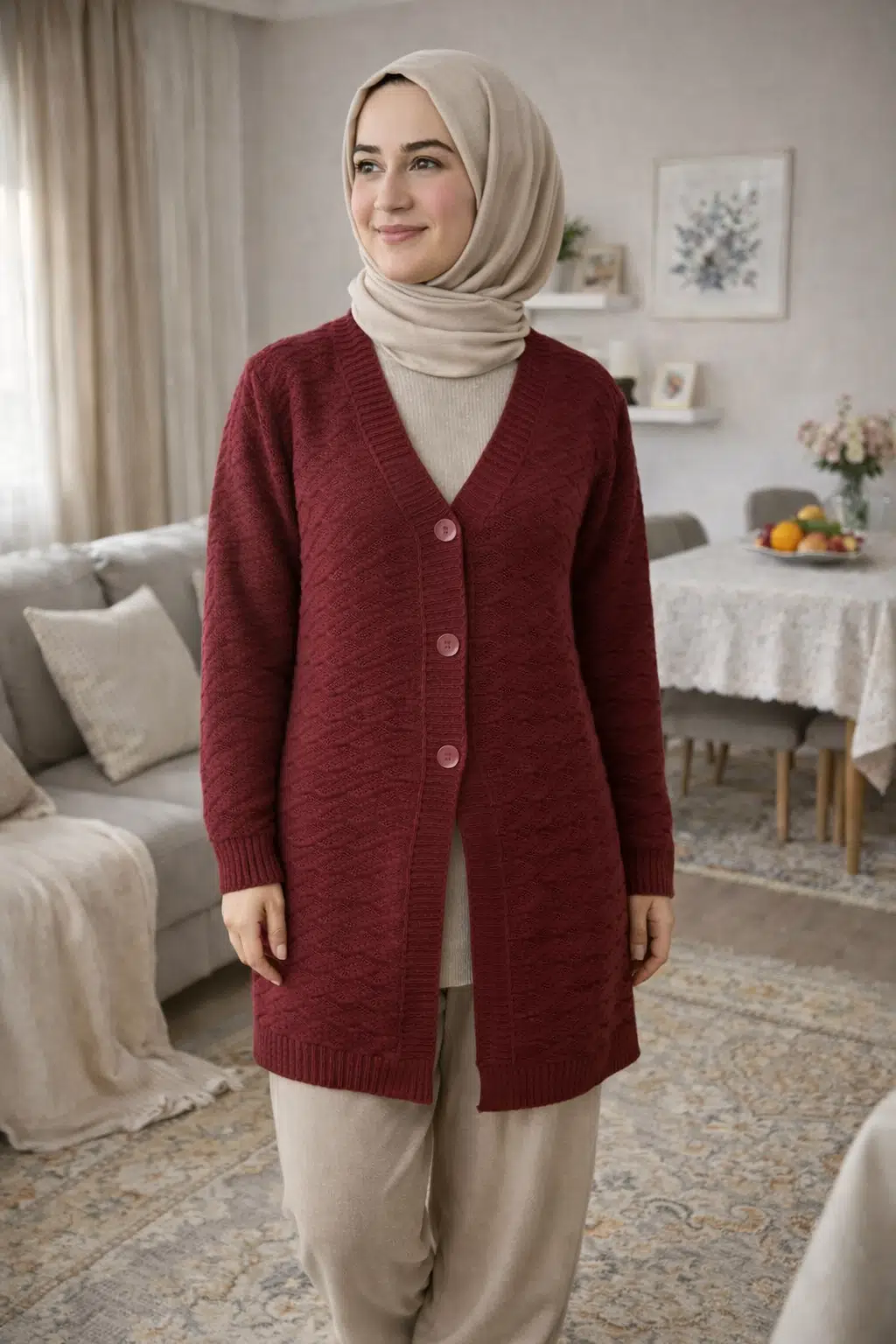 Kadın Düğmeli Triko Hırka Günlük Rahat Kesim
