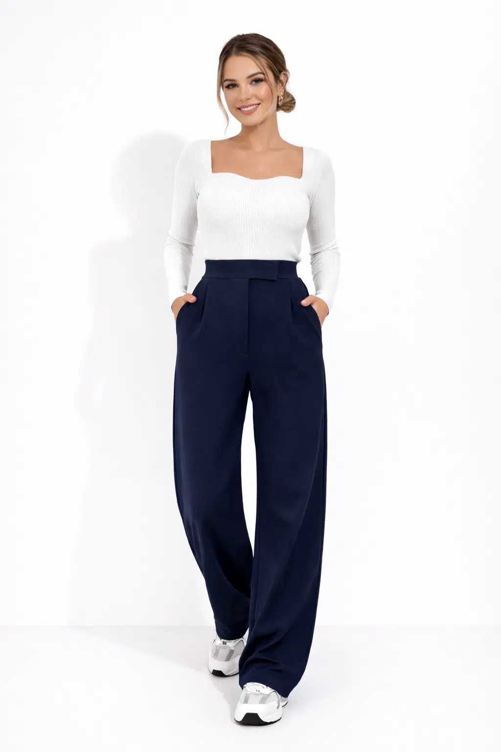 Kadın Likralı Cırt Kapama Siyah Palazzo Pantolon - Lacivert