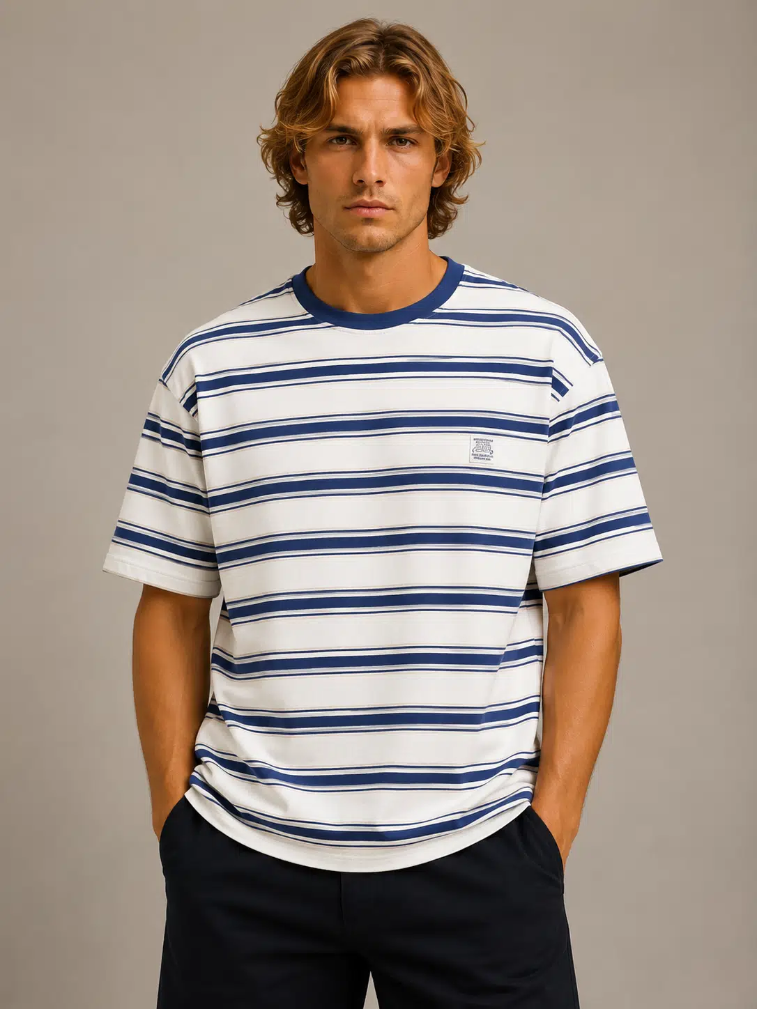 Oversize Boxy Fit Erkek T-Shirt – Kalın Pamuklu, Green Future Baskılı, Sokak Stili Premium Tişört - Mavi