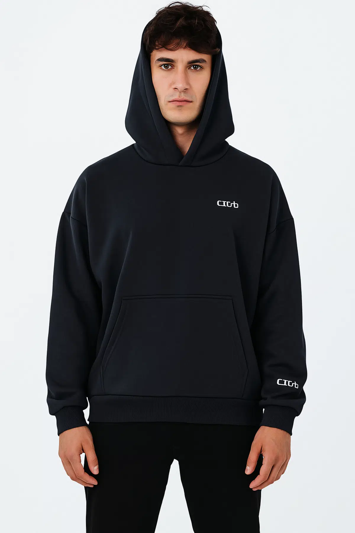 Oversize Geniş Kalıp Baskılı Kapüşonlu Erkek Sweatshirt