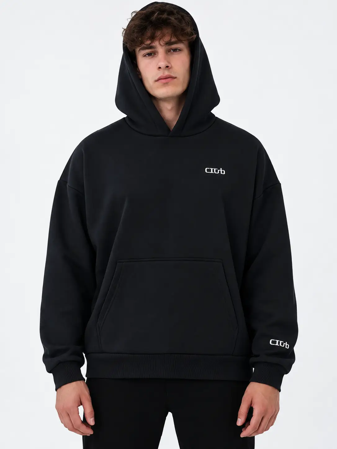 Oversize Geniş Kalıp Baskılı Kapüşonlu Erkek Sweatshirt