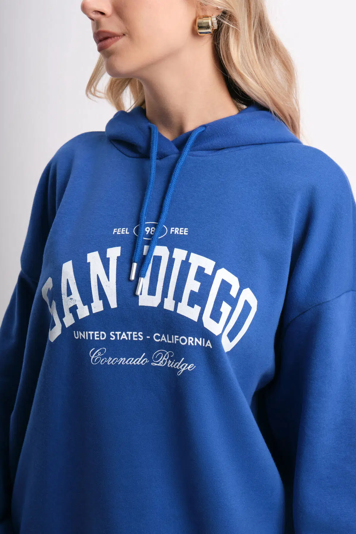 Oversize Geniş kalıp Kalın Kapüşonlu Sweatshirt - Mavi