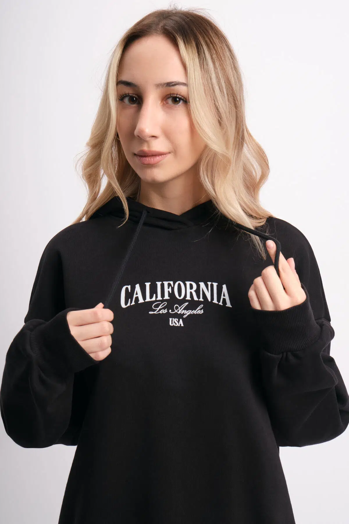 Oversize Kapüşonlu Kalın Sweatshirt - Siyah