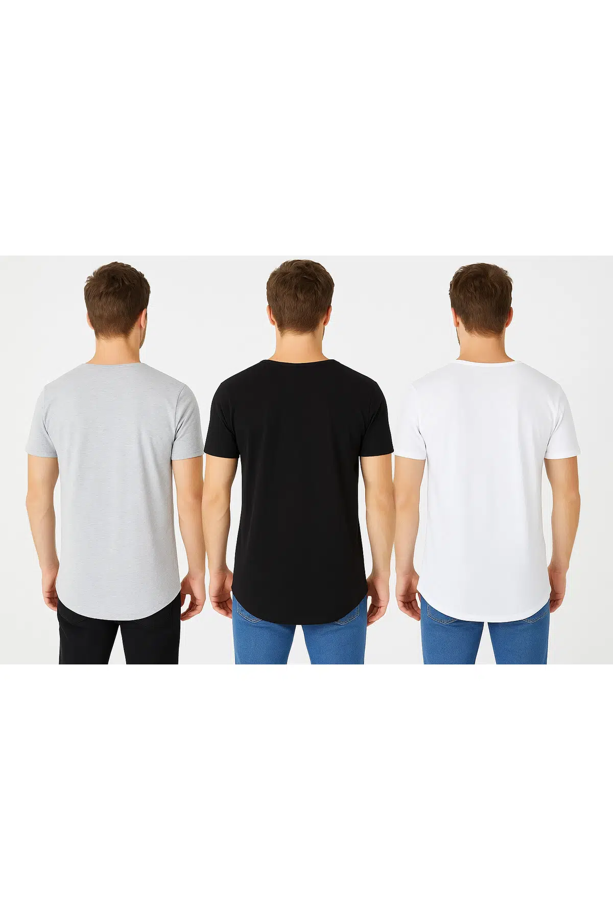 Regular Fit Basic Kısa Kol Pis Yaka 3'lü Tişört Set - Siyah-Beyaz-Gri