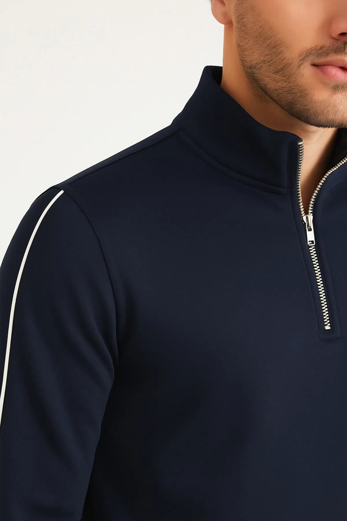 Regular Fit Yarım Fermuarlı Dik Yaka Basic Sweatshirt - Lacivert