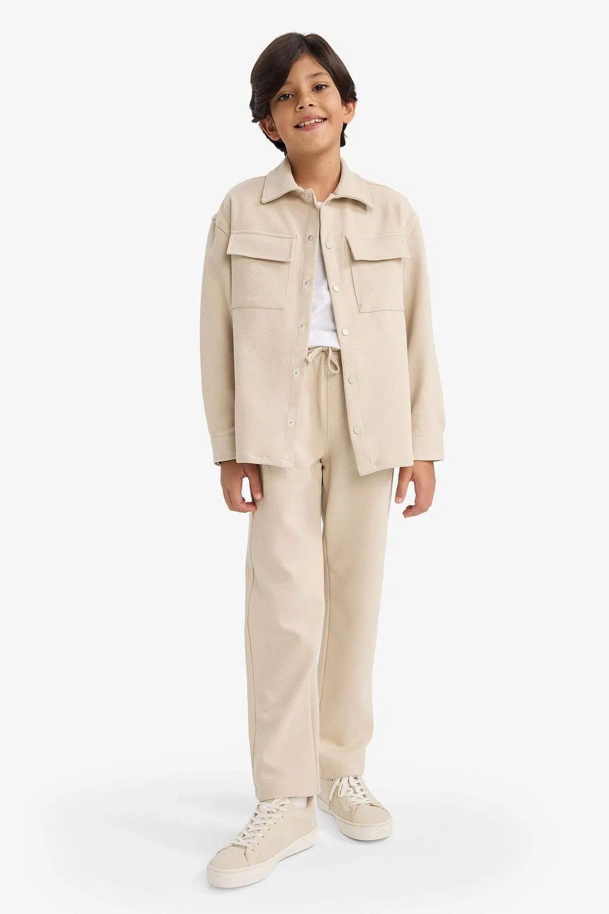 Standart Paça Erkek Çocuk Beli Lastikli Örme Pantolon - Bej