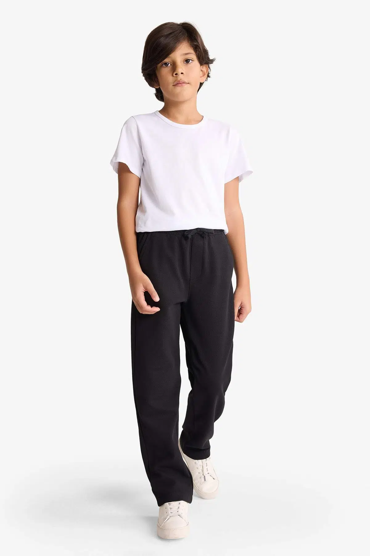 Standart Paça Erkek Çocuk Beli Lastikli Örme Pantolon - Siyah