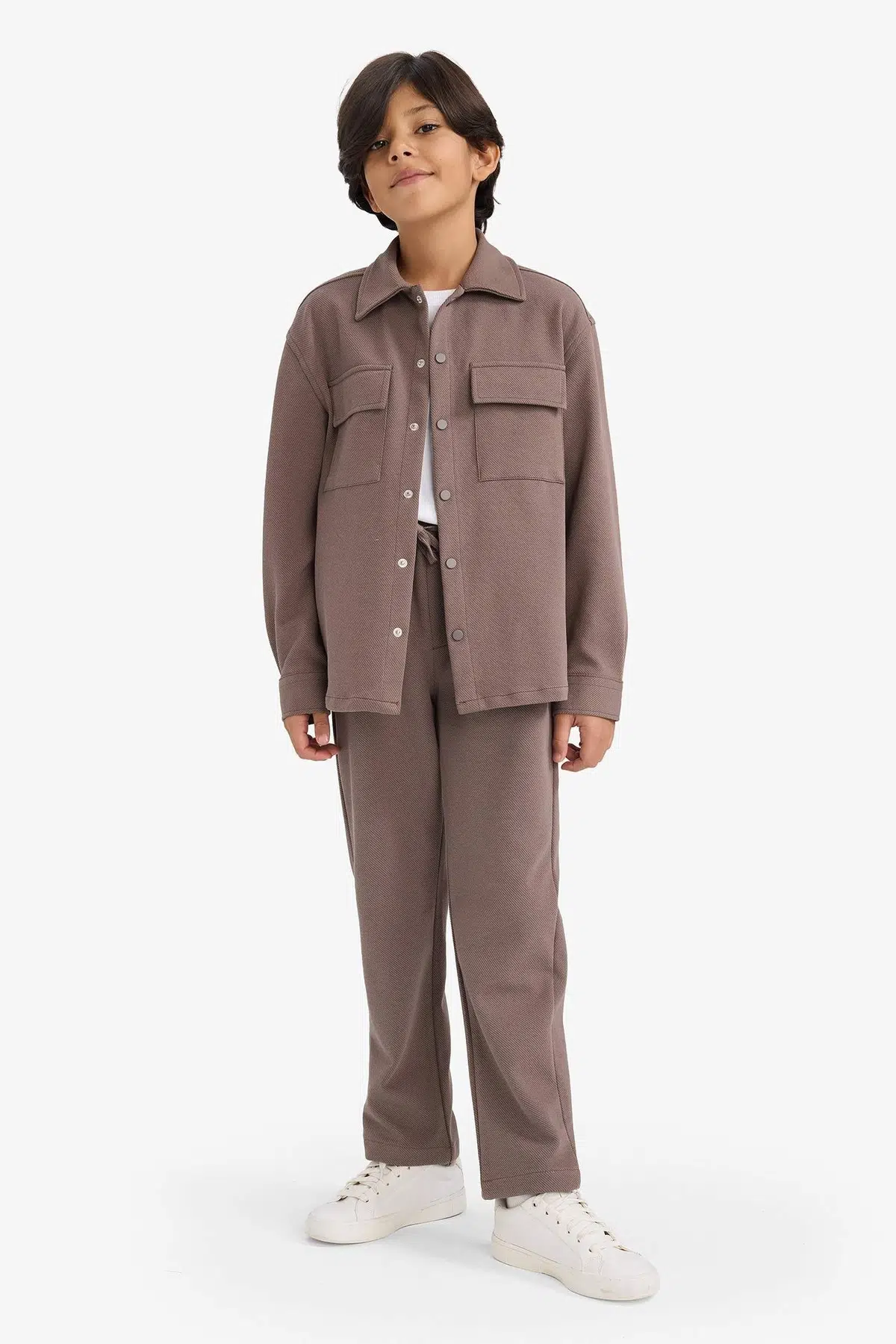 Standart Paça Erkek Çocuk Beli Lastikli Örme Pantolon - Kahverengi