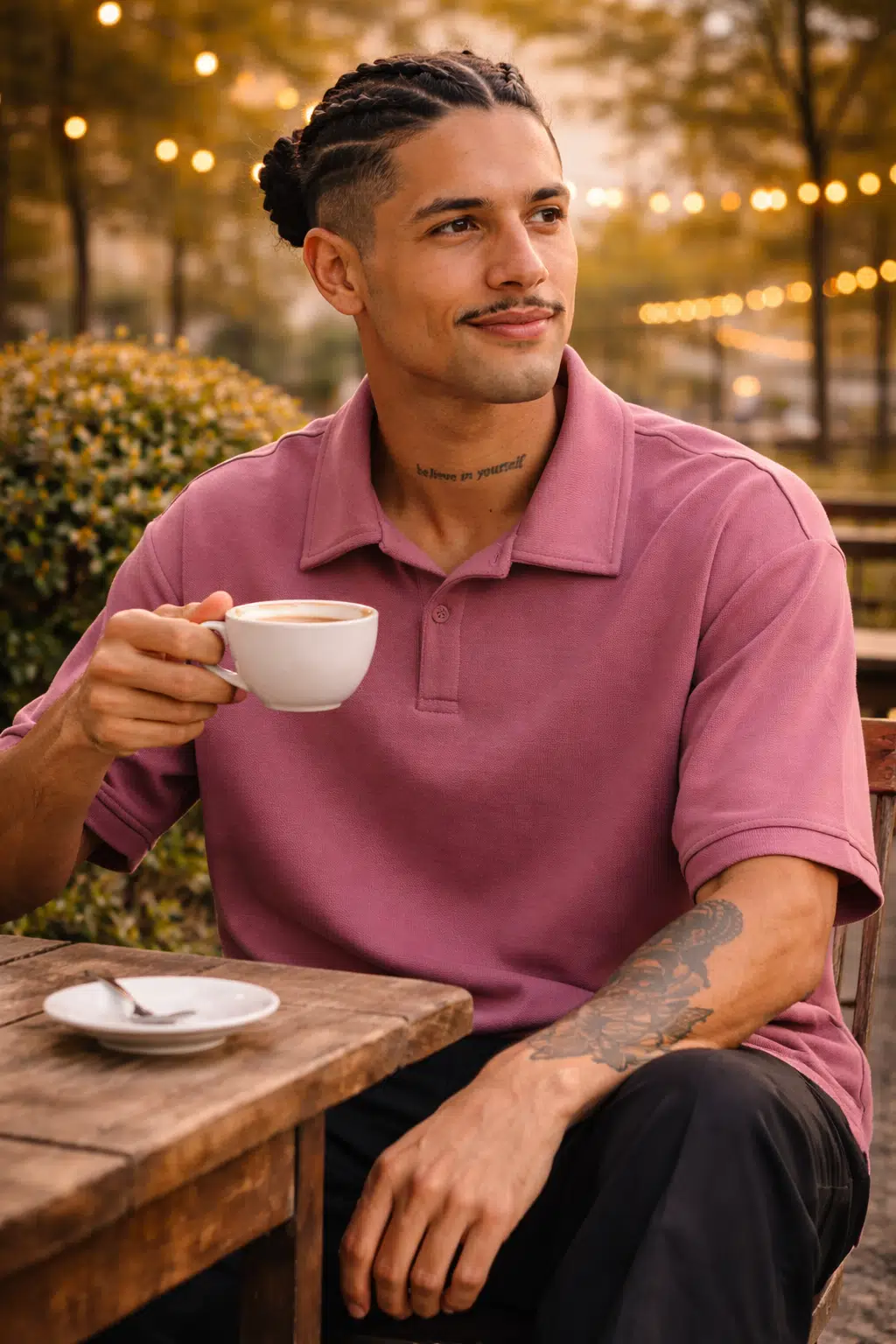 WE&ME Boxy Fit Polo Yaka T-Shirt – Kalın Interlock Kumaş, Oversize Rahat Kesim, Premium Erkek Tişört (Gül Kurusu) 