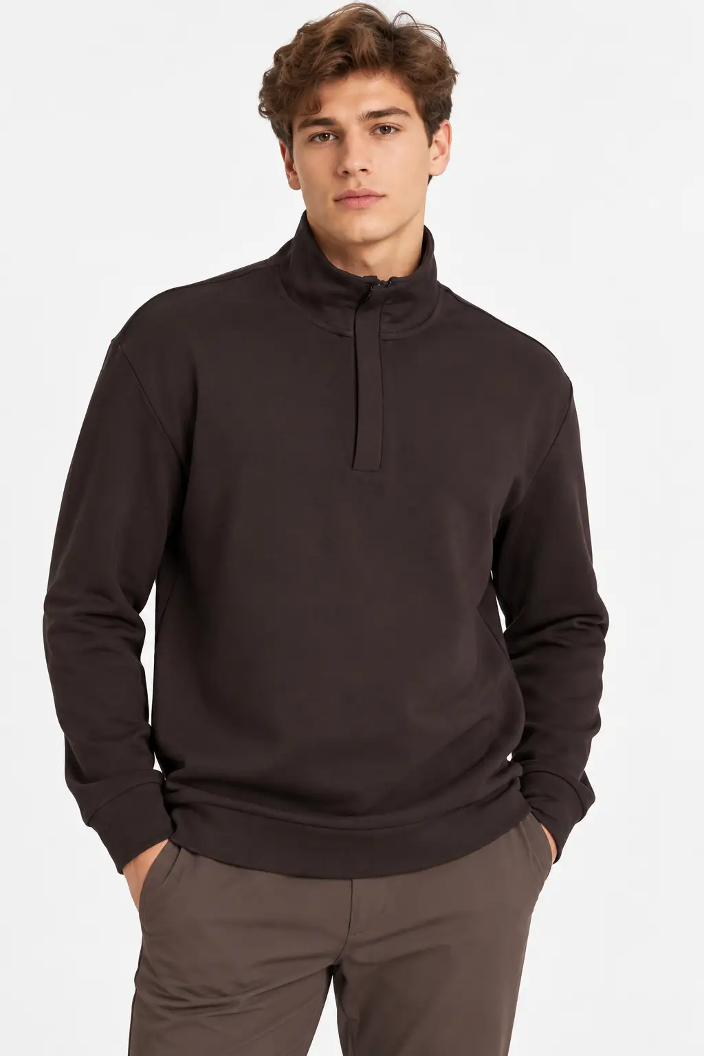 WE&ME Erkek Dik Yaka Yarım Fermuarlı Uzun Kollu Günlük Sweatshirt