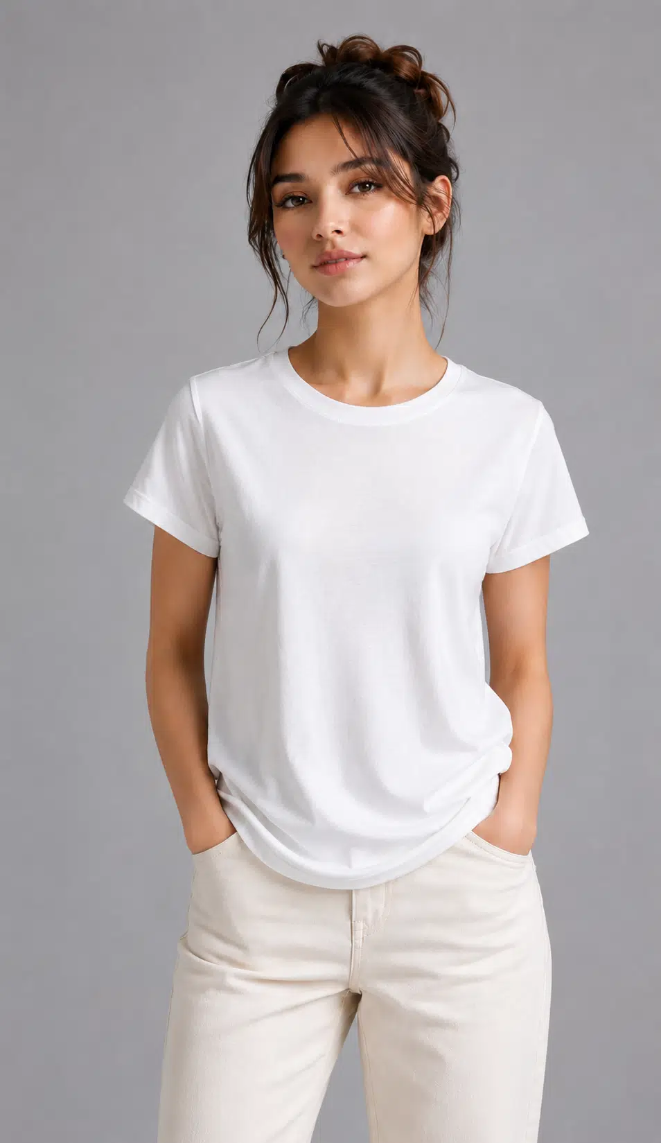 WE&amp;ME Kadın Basic Kısa Kol T-shirt Yumuşak Dokulu %100 Pamuk Günlük T-Shirt - Beyaz