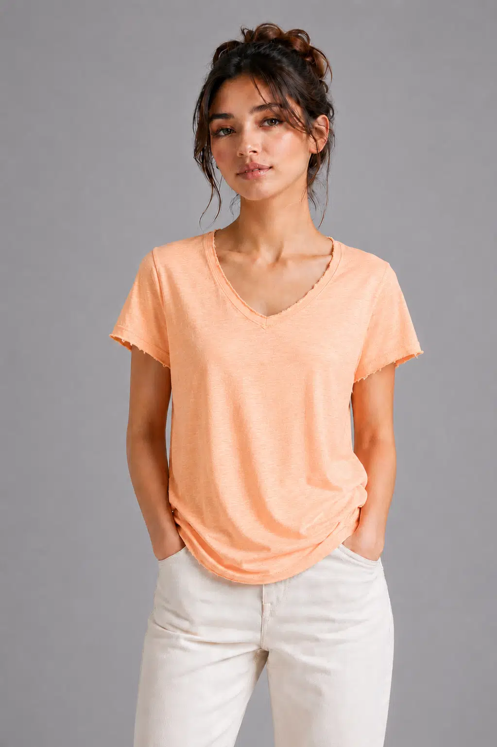 WE&amp;ME Kadın Basic Kısa Kol T-shirt Yumuşak Dokulu %100 Pamuk Günlük T-Shirt - Turuncu