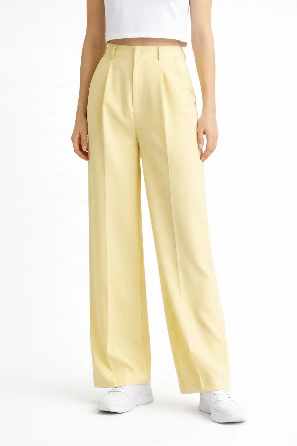 Wide Leg Yüksek Bel Palazzo Akışkan Kumaş Geniş Paça Pantolon - Sarı