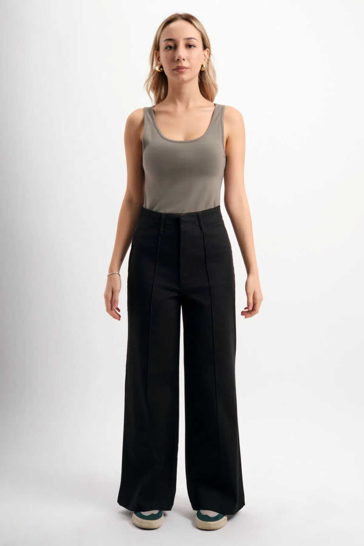Yüksek Bel Wide Leg Gabardin Kumaş Palazzo Pantolon