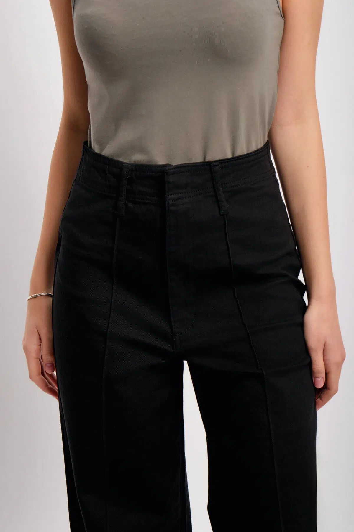 Yüksek Bel Wide Leg Gabardin Kumaş Palazzo Pantolon - Siyah