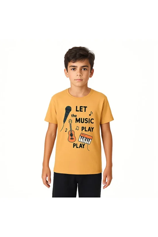 Bej Ön Baskılı Erkek Çocuk T-Shirt