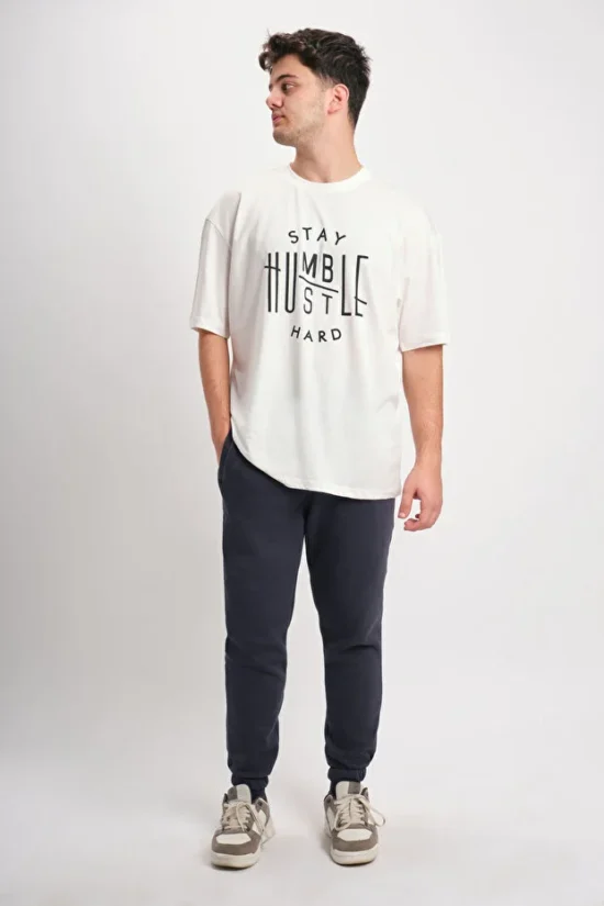 Beyaz 100% Pamuk Baskılı Oversize Geniş Kalıp Tişört