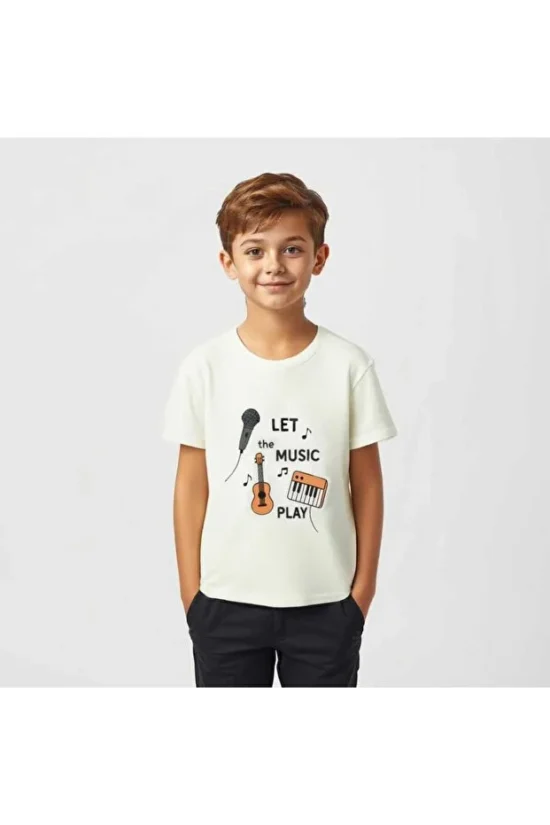 Beyaz Ön Baskılı Erkek Çocuk T-Shirt