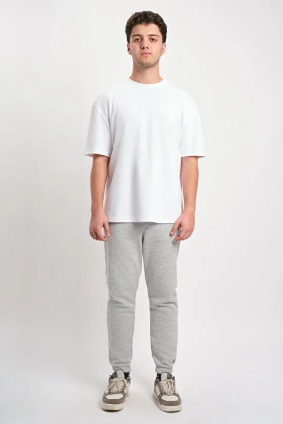 Gri Erkek Cepli Paça Lastikli Rahat Kesim Yumuşak Doku Şardonlu Alt Eşofman