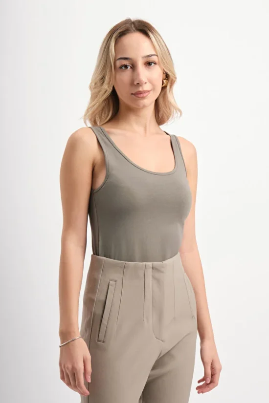 Haki Slim Fit U Yaka Basic Atlet