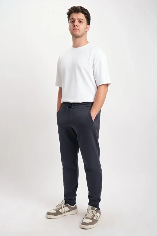 Lacivert Erkek Cepli Paça Lastikli Rahat Kesim Yumuşak Doku Şardonlu Alt Eşofman