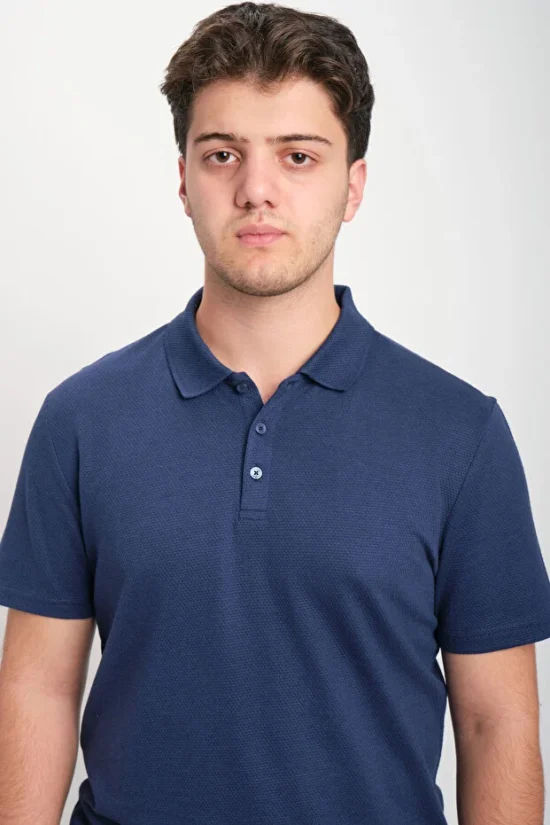 Lacivert Slim Fit Pamuklu Basic Kısa Kol Polo Yaka