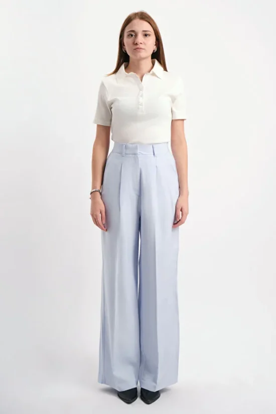 Mavi Wide Leg Yüksek Bel Palazzo Geniş Paça Pantolon