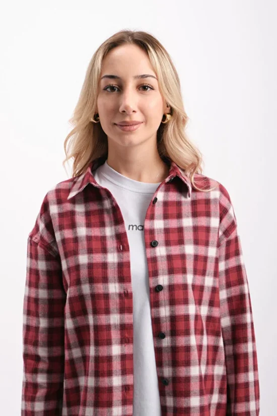 Kırmızı Oversize Geniş Kalıp Kareli Gömlek