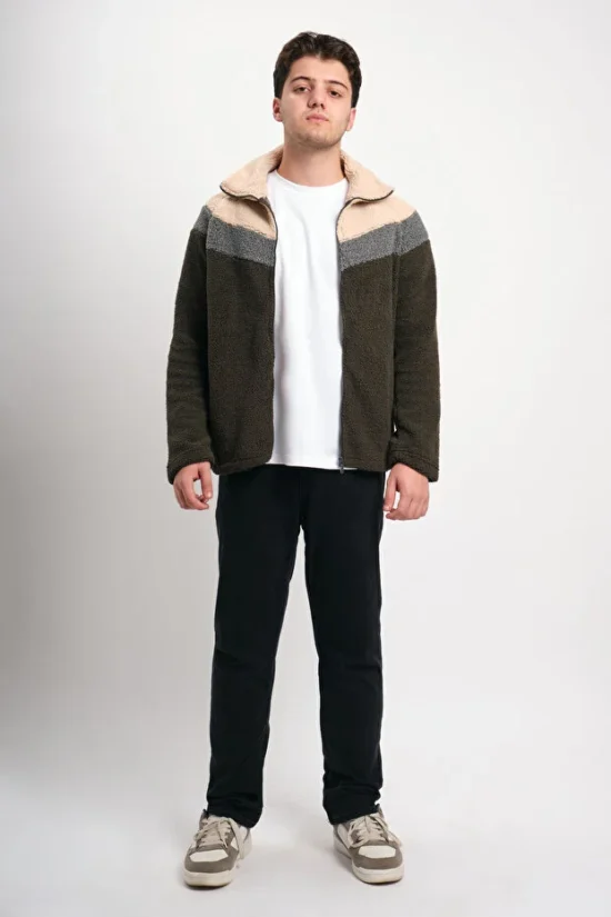 Oversize Peluş Erkek Renk Bloklu Polar Sweatshirt