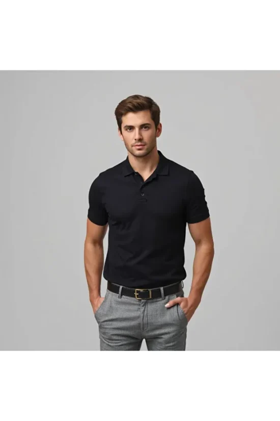 Siyah Slim Fit Pamuklu Basic Kısa Kol Polo Yaka