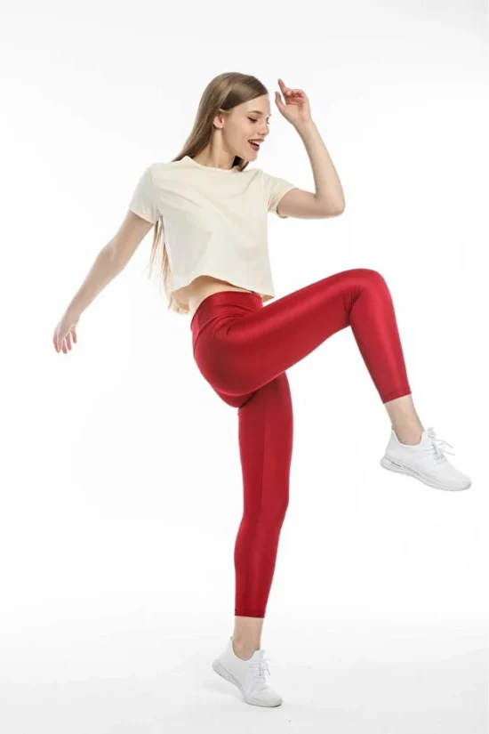 Kırmızı Kadın Yüksek Bel Toparlayıcı Tam Boy Spor Tayt